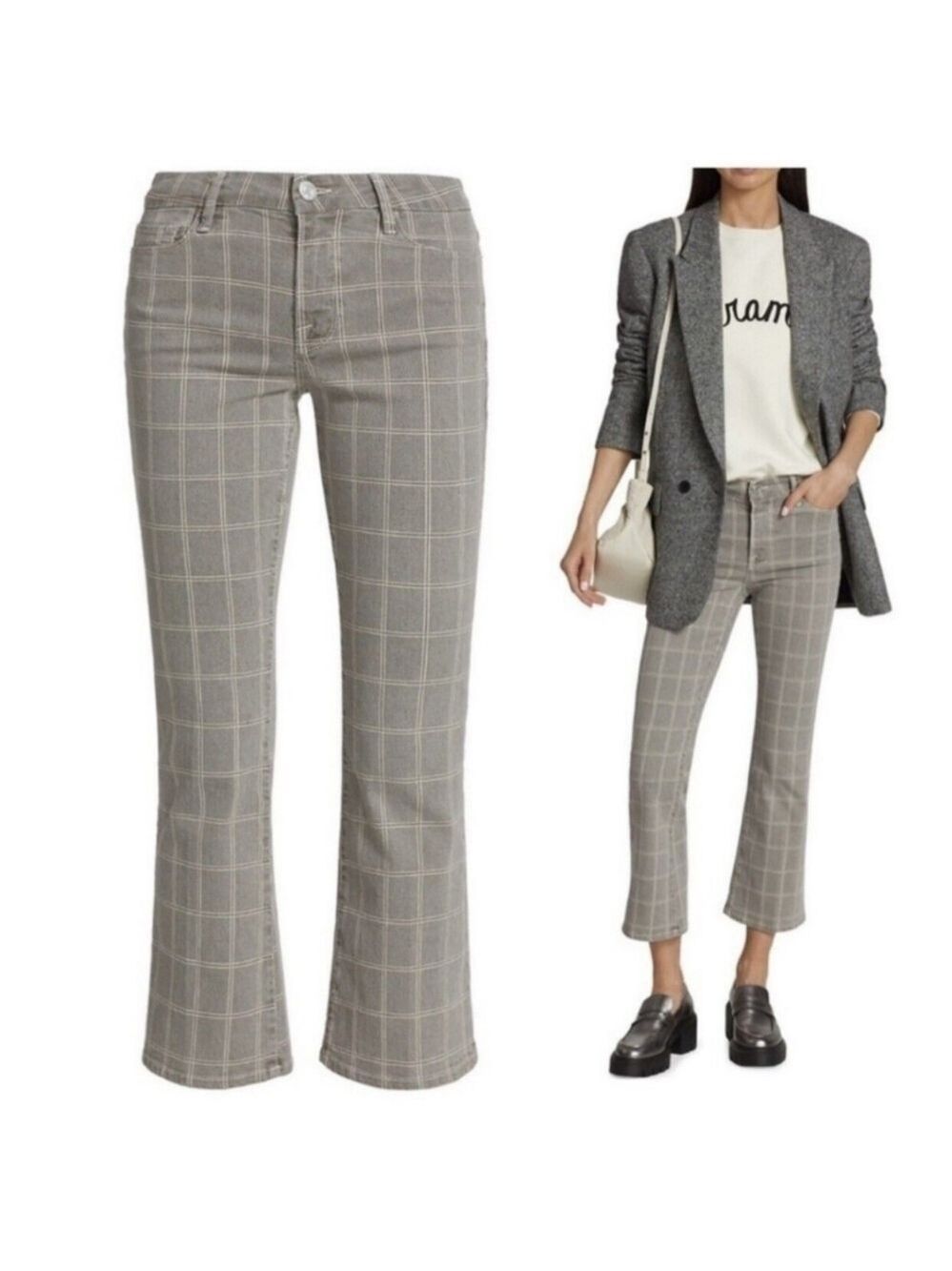 Frame Le Crop Mini Boot Window Pane Plaid Jeans Pants